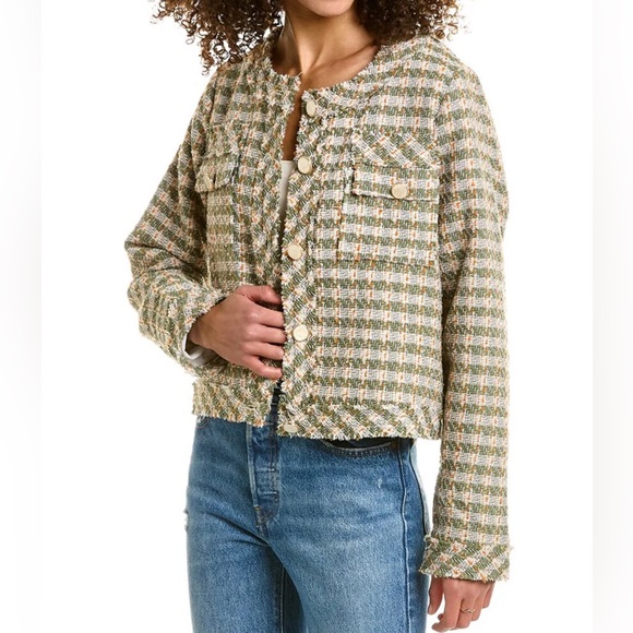 POL Tweed Jacket Blazer Lined Button Front Closure Raw edge detailing Size L - Picture 8 of 12